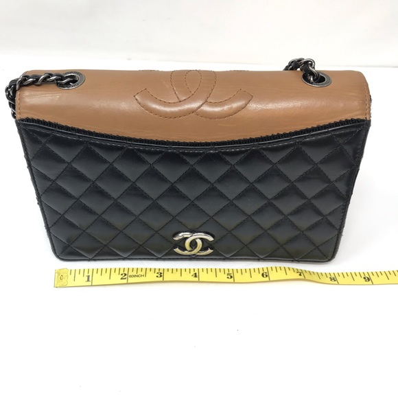 Chanel Ballerine Flap Bag Quilted Lambskin Small Black Brown Chain Strap - Picture 2 of 14